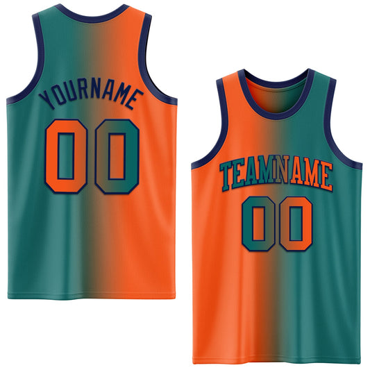 Custom Teal Orange-Navy Authentic Gradient Fashion Basketball Jersey - Main View