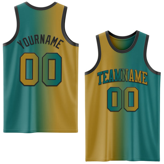 Custom Teal Old Gold-Black Authentic Gradient Fashion Basketball Jersey - Main View