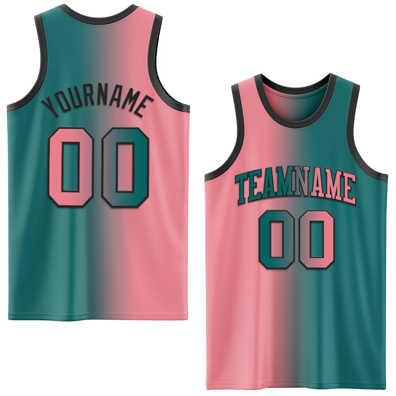 Custom Teal Medium Pink-Black Authentic Gradient Fashion Basketball Jersey - Main View