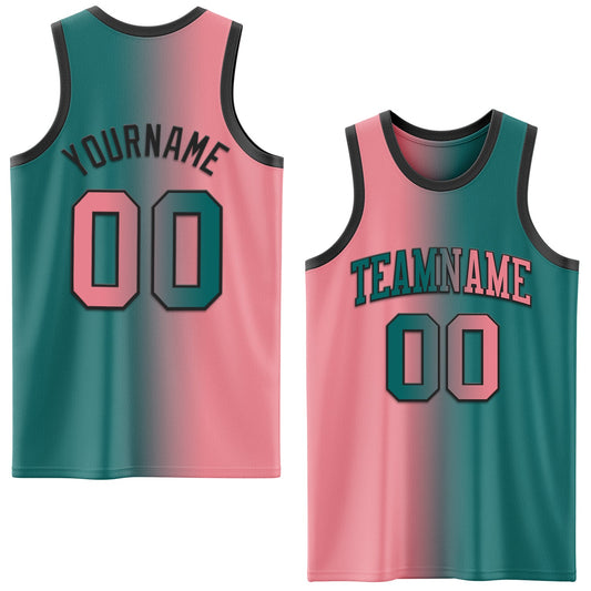 Custom Teal Medium Pink-Black Authentic Gradient Fashion Basketball Jersey - Main View