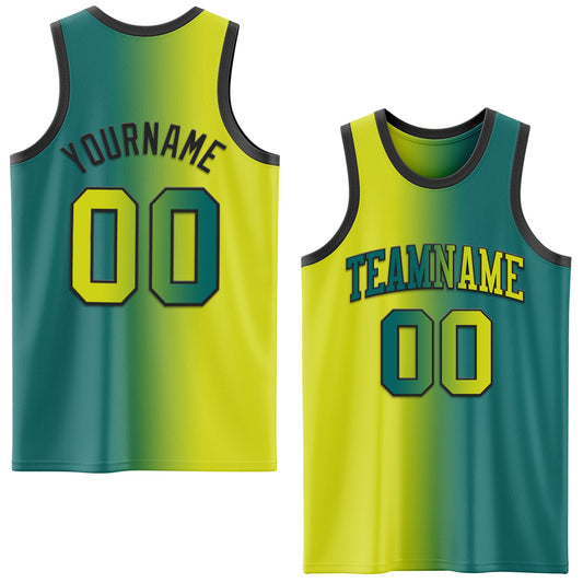 Custom Teal Neon Yellow-Black Authentic Gradient Fashion Basketball Jersey - Main View