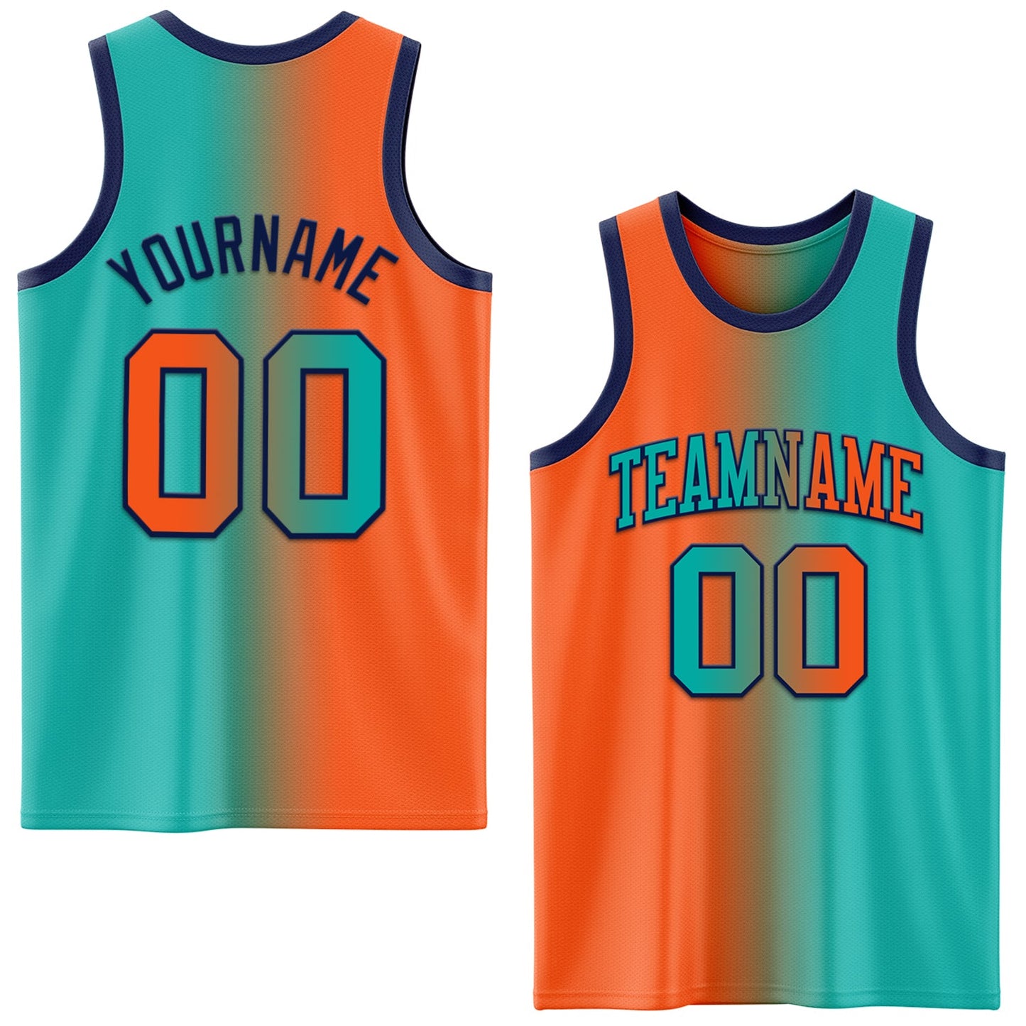 Custom Aqua Orange-Navy Authentic Gradient Fashion Basketball Jersey - Main View