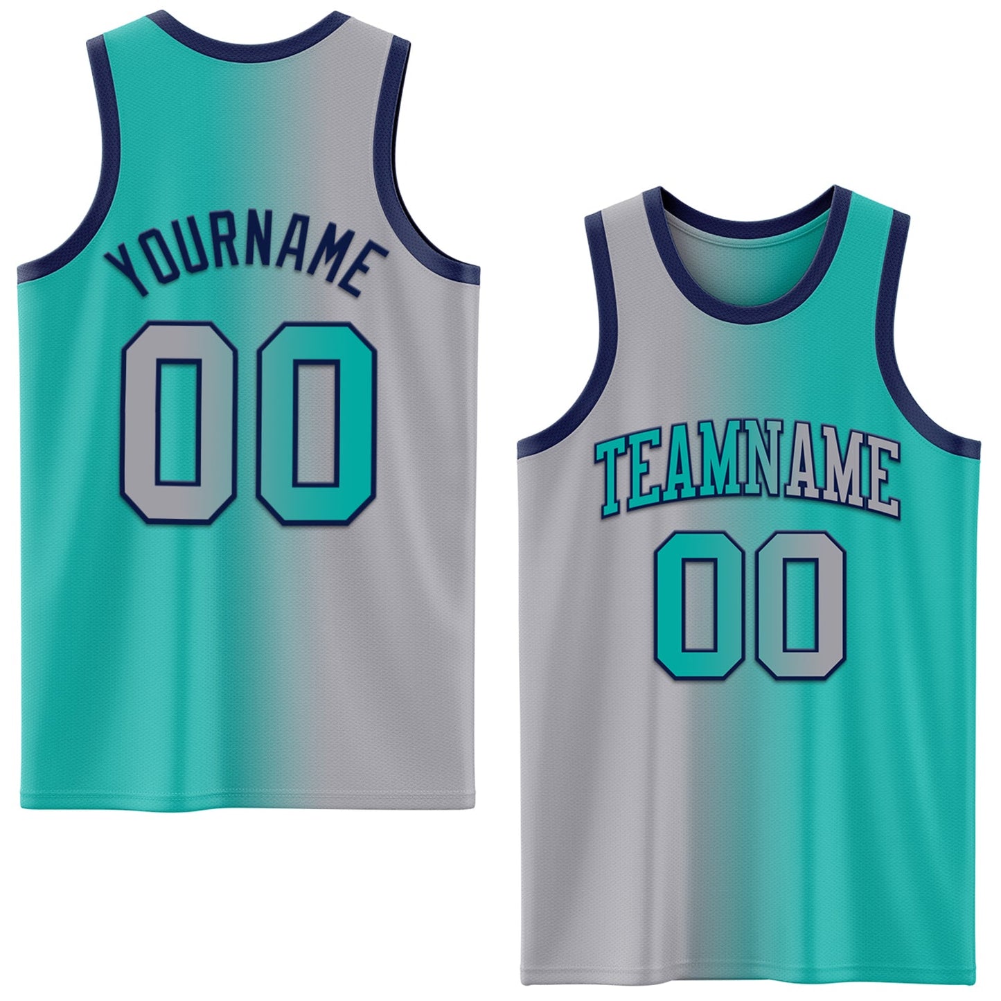 Custom Aqua Gray-Navy Authentic Gradient Fashion Basketball Jersey - Main View