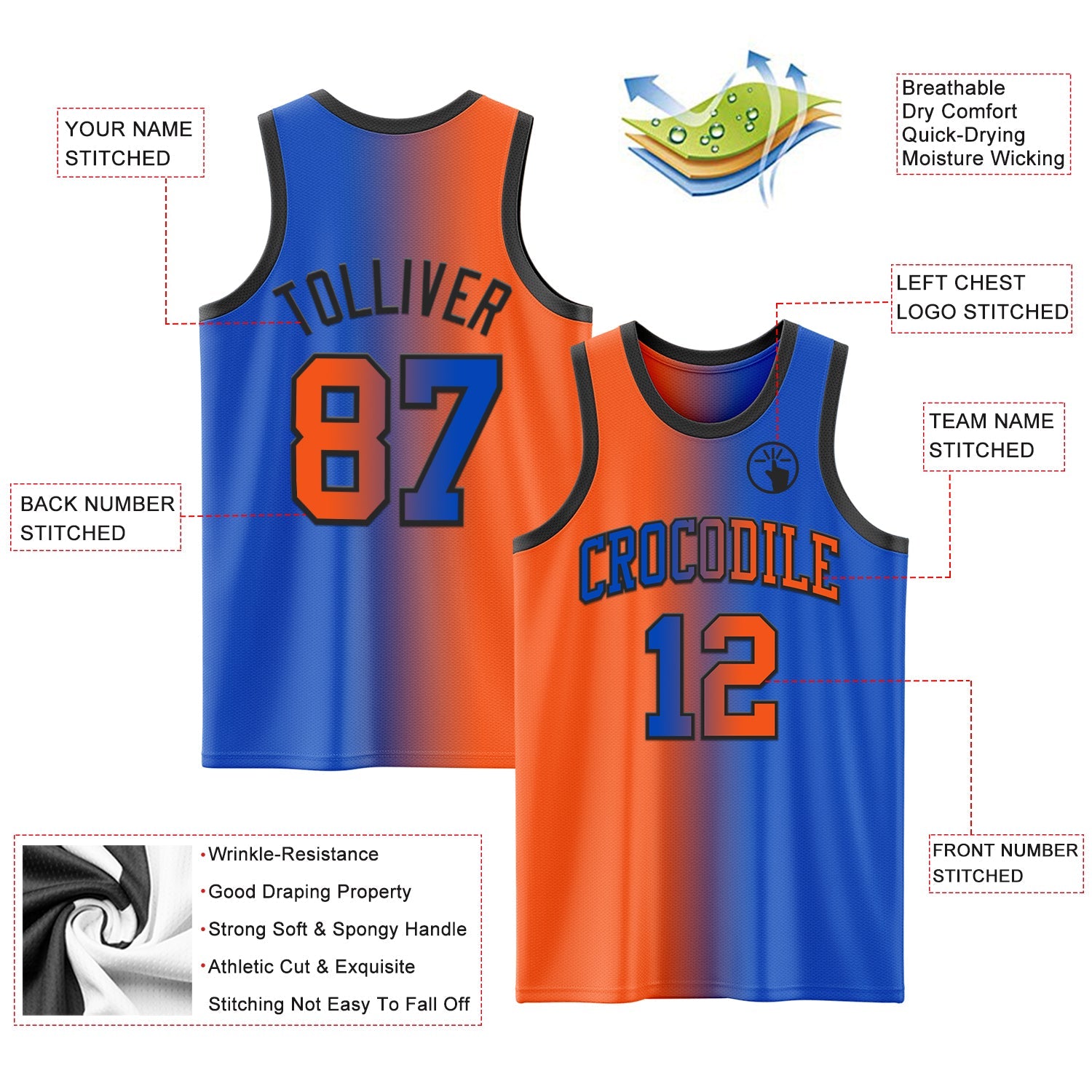 Custom Thunder Blue Orange-Black Authentic Gradient Fashion Basketball Jersey view 3