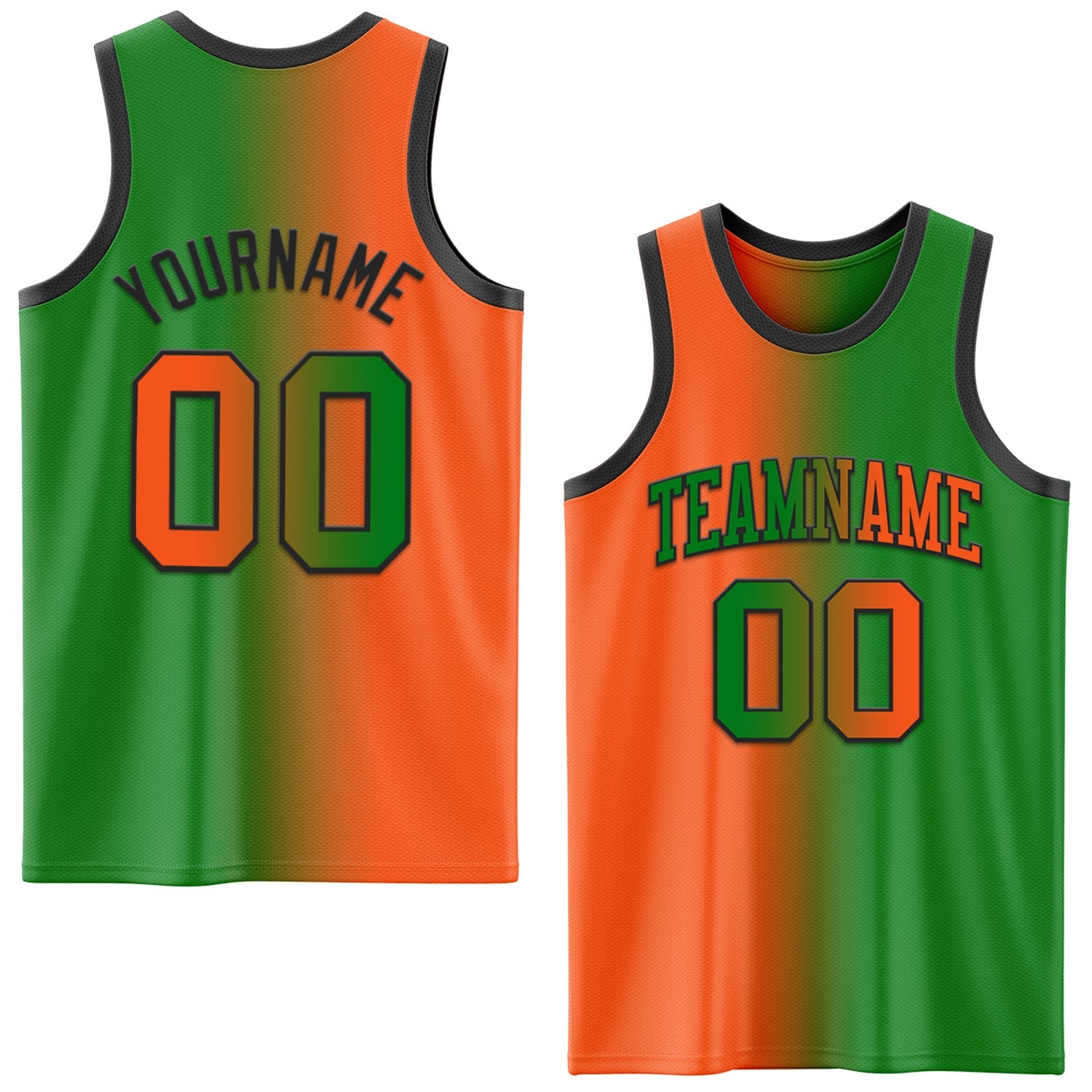 Custom Grass Green Orange-Black Authentic Gradient Fashion Basketball Jersey - Main View