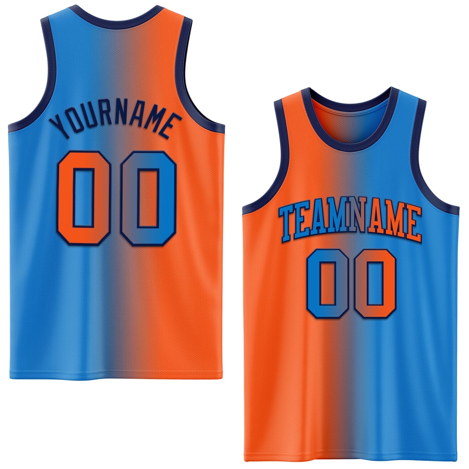 Custom Powder Blue Orange-Navy Authentic Gradient Fashion Basketball Jersey - Main View