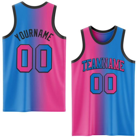 Custom Powder Blue Pink-Black Authentic Gradient Fashion Basketball Jersey - Main View
