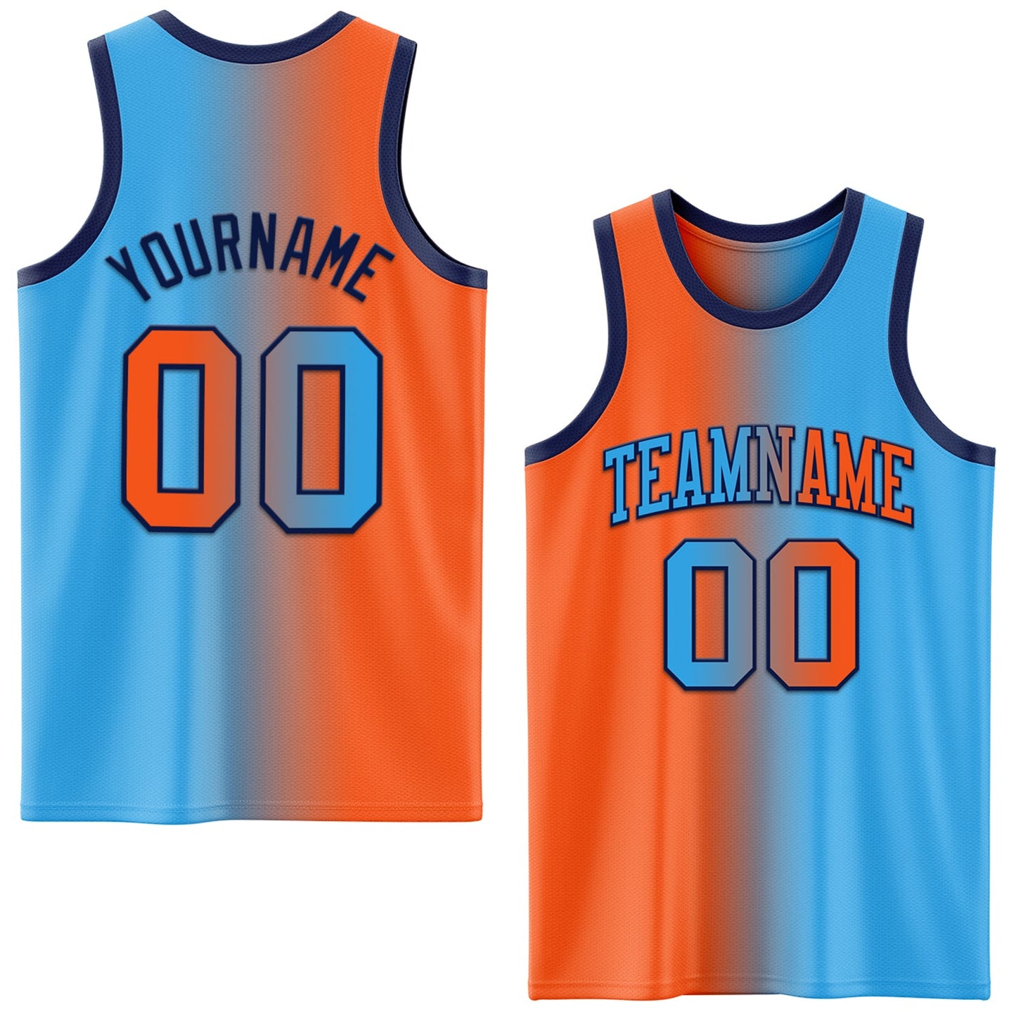 Custom Sky Blue Orange-Navy Authentic Gradient Fashion Basketball Jersey - Main View