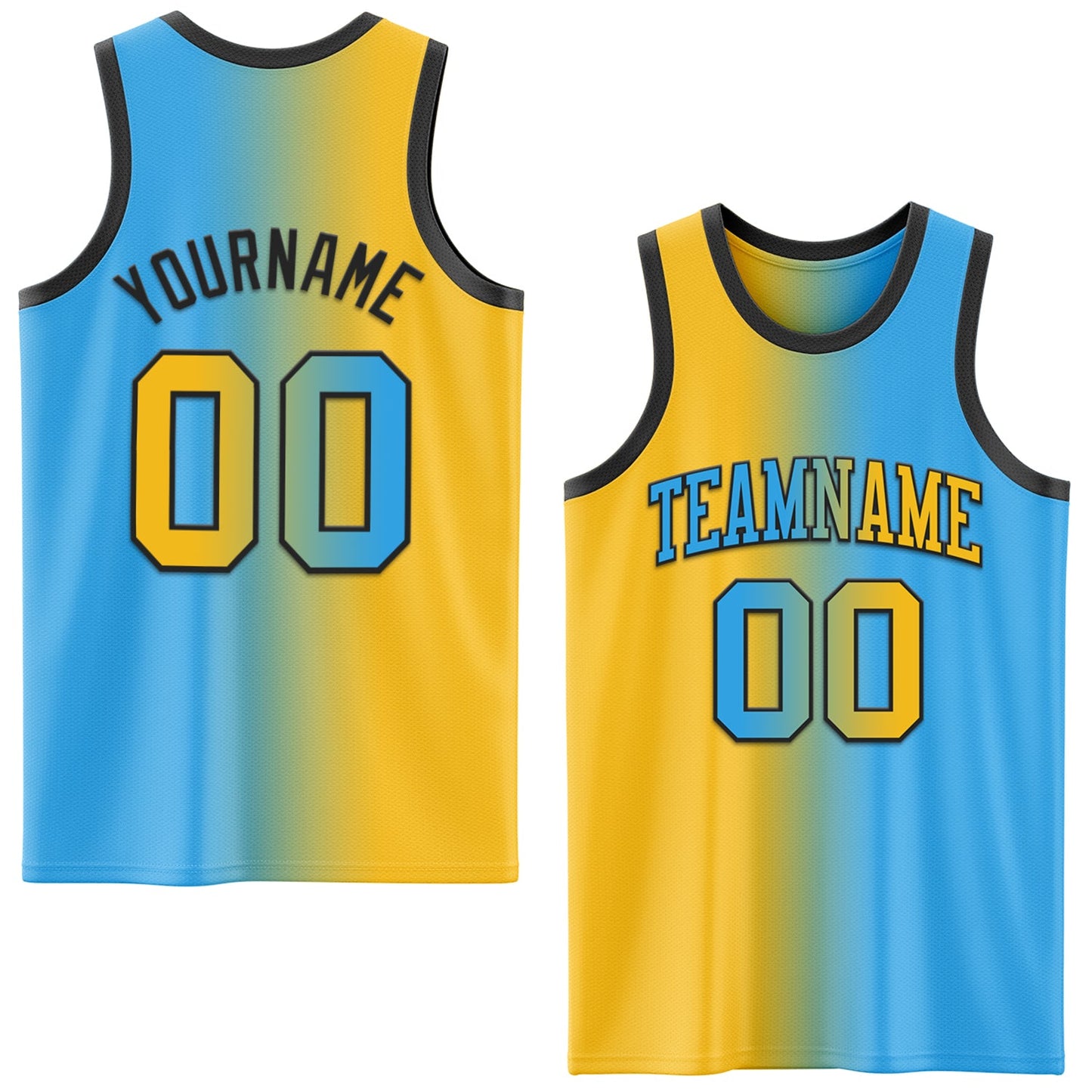 Custom Sky Blue Gold-Black Authentic Gradient Fashion Basketball Jersey - Main View