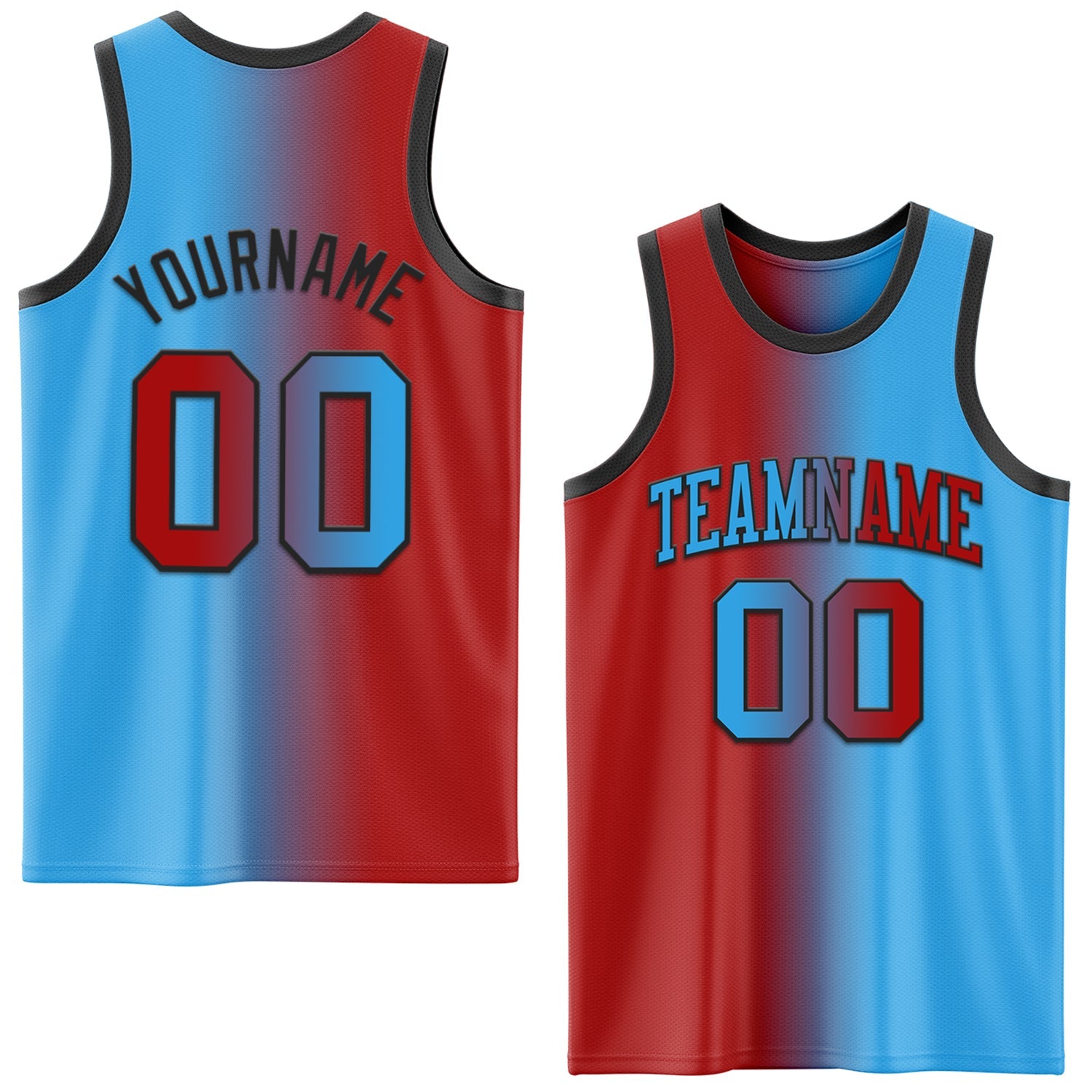 Custom Sky Blue Red-Black Authentic Gradient Fashion Basketball Jersey - Main View