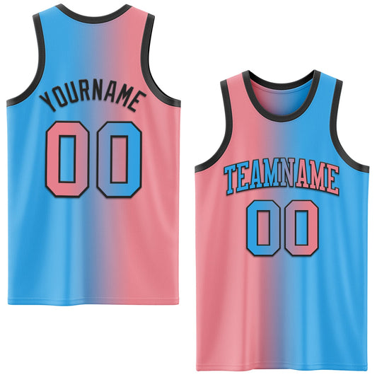 Custom Sky Blue Medium Pink-Black Authentic Gradient Fashion Basketball Jersey - Main View