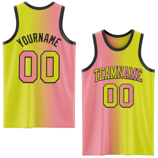 Custom Neon Yellow Medium Pink-Black Authentic Gradient Fashion Basketball Jersey - Main View