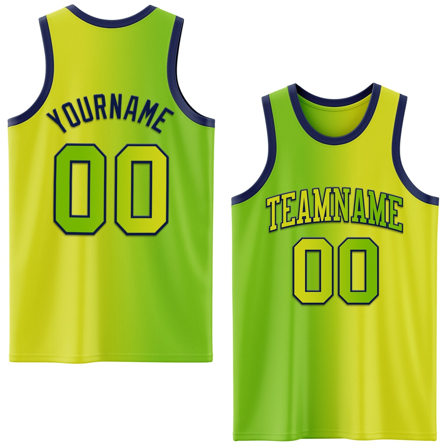 Custom Neon Yellow Neon Green-Navy Authentic Gradient Fashion Basketball Jersey - Main View