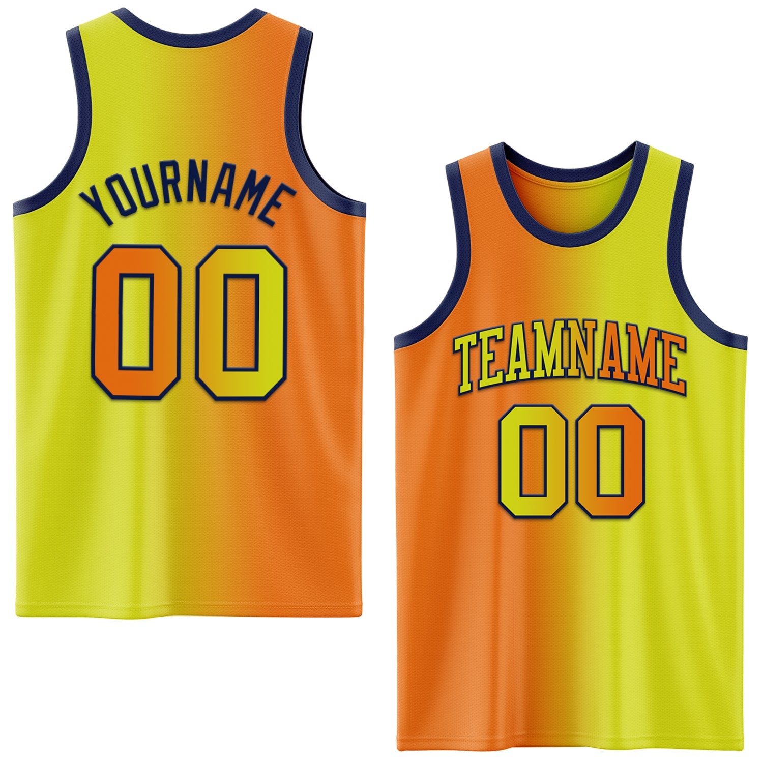 Custom Neon Yellow Bay Orange-Navy Authentic Gradient Fashion Basketball Jersey - Main View