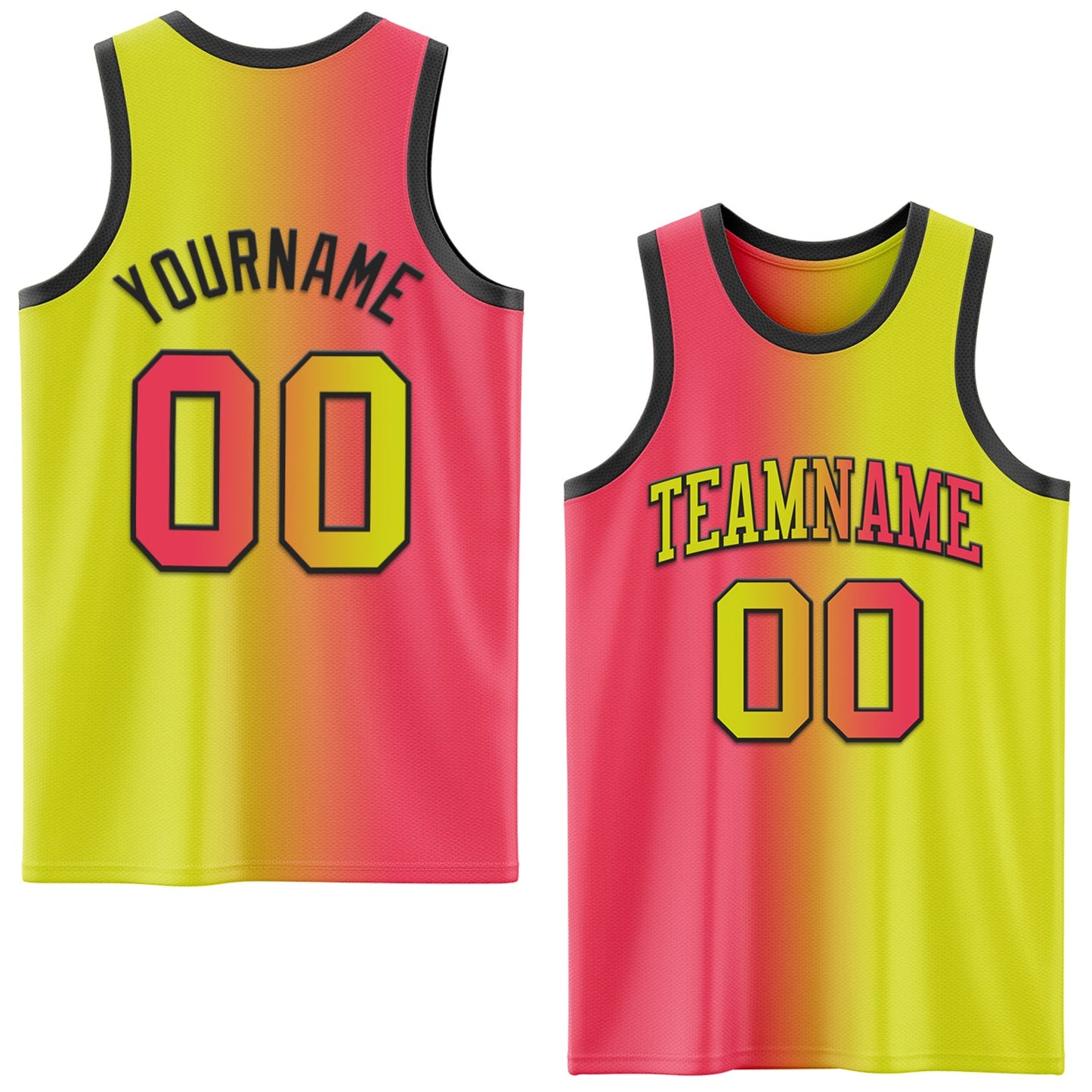 Custom Neon Yellow Neon Pink-Black Authentic Gradient Fashion Basketball Jersey - Main View