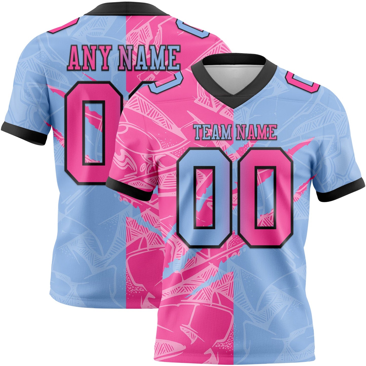 Custom Light Blue Pink-Black Authentic Gradient Fashion Scratch Football Jersey - Main View