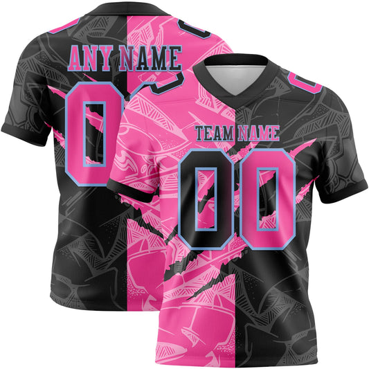 Custom Black Pink-Light Blue Authentic Gradient Fashion Scratch Football Jersey - Main View