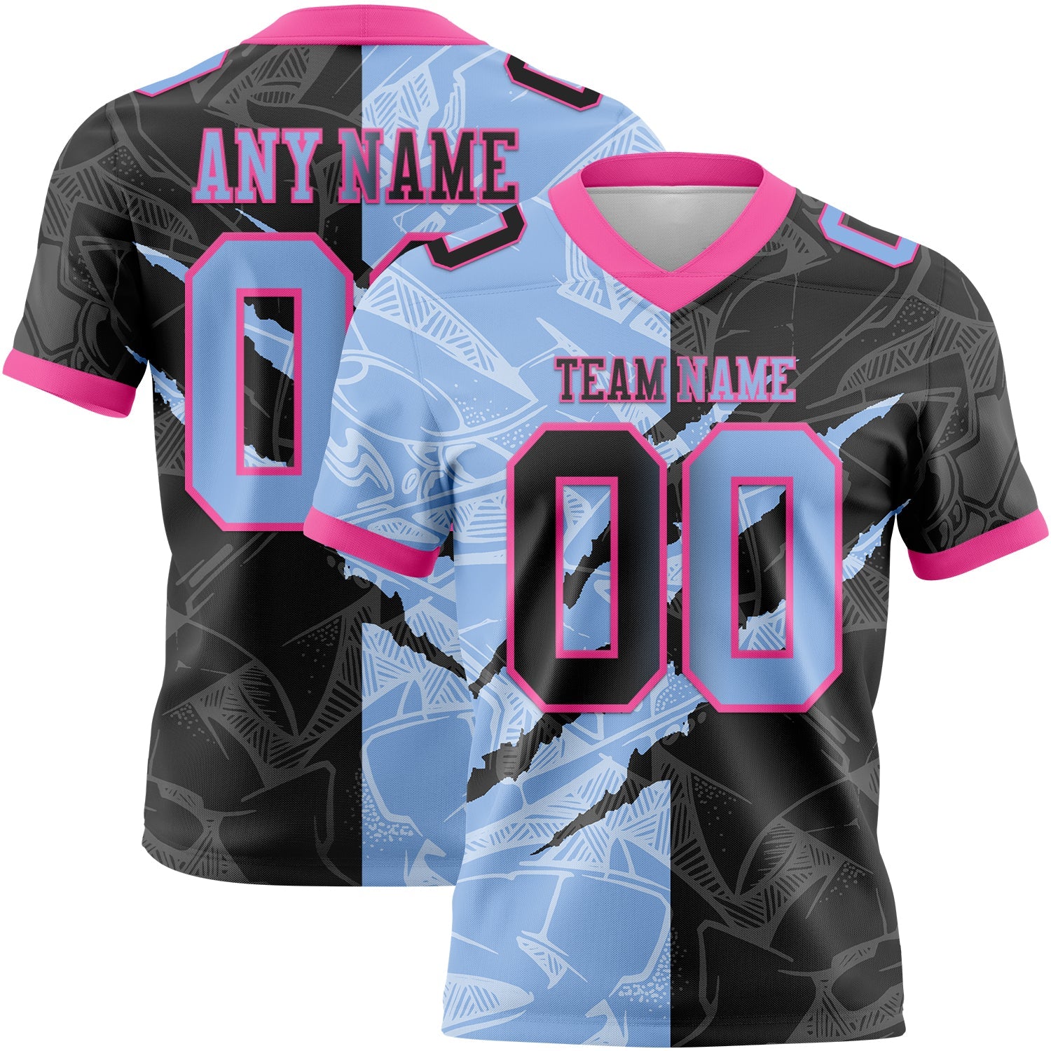 Custom Black Light Blue-Pink Authentic Gradient Fashion Scratch Football Jersey - Main View