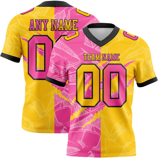 Custom Yellow Pink-Black Authentic Gradient Fashion Scratch Football Jersey - Main View