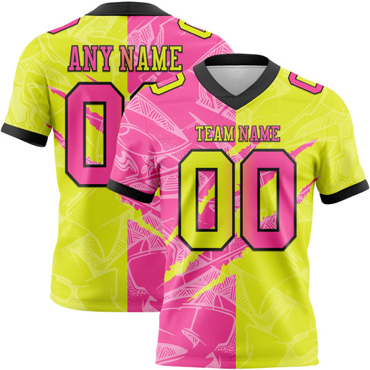 Custom Neon Yellow Pink-Black Authentic Gradient Fashion Scratch Football Jersey - Main View