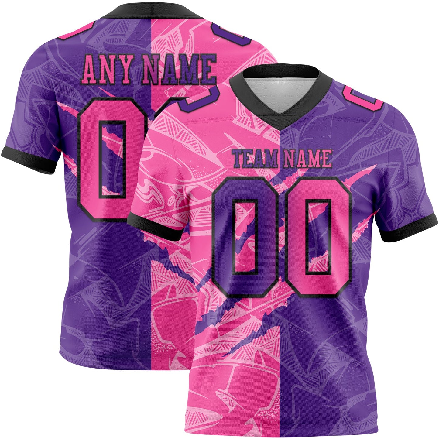 Custom Purple Pink-Black Authentic Gradient Fashion Scratch Football Jersey - Main View