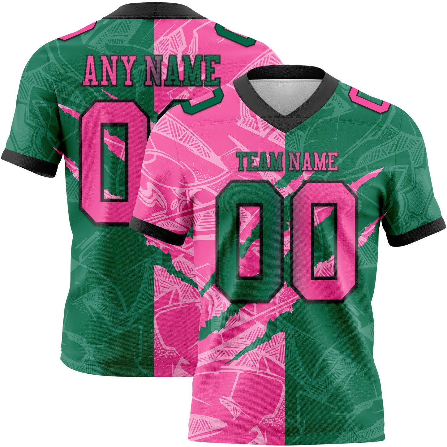 Custom Kelly Green Pink-Black Authentic Gradient Fashion Scratch Football Jersey - Main View