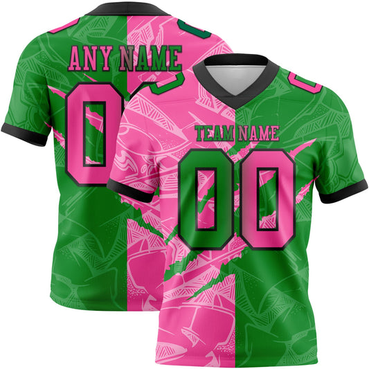 Custom Grass Green Pink-Black Authentic Gradient Fashion Scratch Football Jersey - Main View