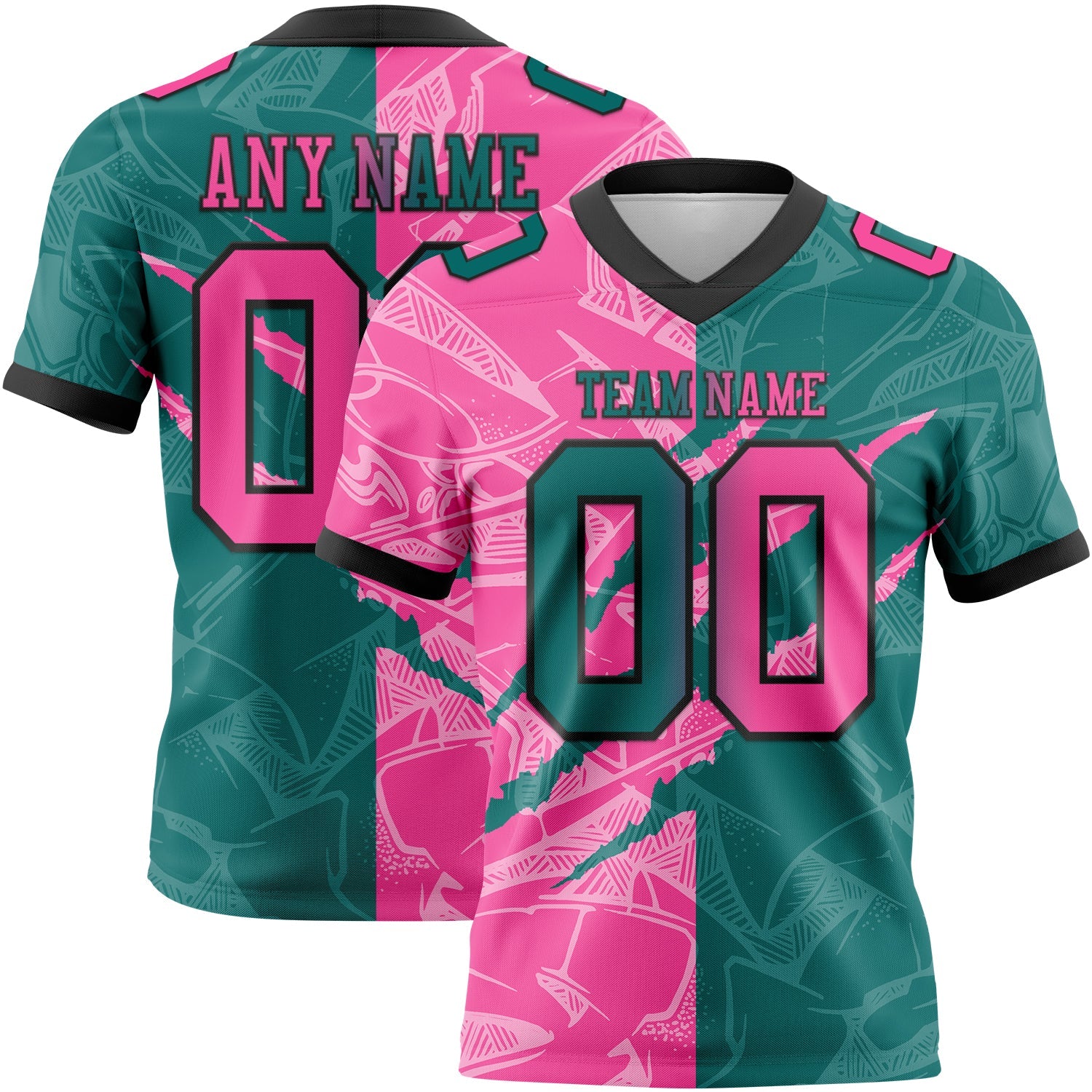 Custom Teal Pink-Black Authentic Gradient Fashion Scratch Football Jersey - Main View