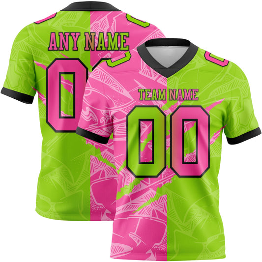 Custom Neon Green Pink-Black Authentic Gradient Fashion Scratch Football Jersey - Main View
