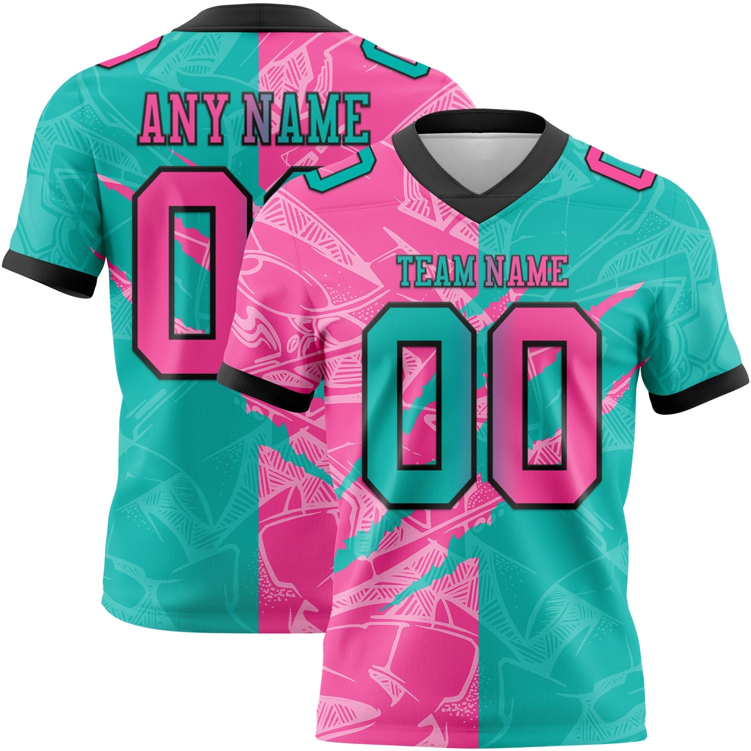 Custom Aqua Pink-Black Authentic Gradient Fashion Scratch Football Jersey - Main View