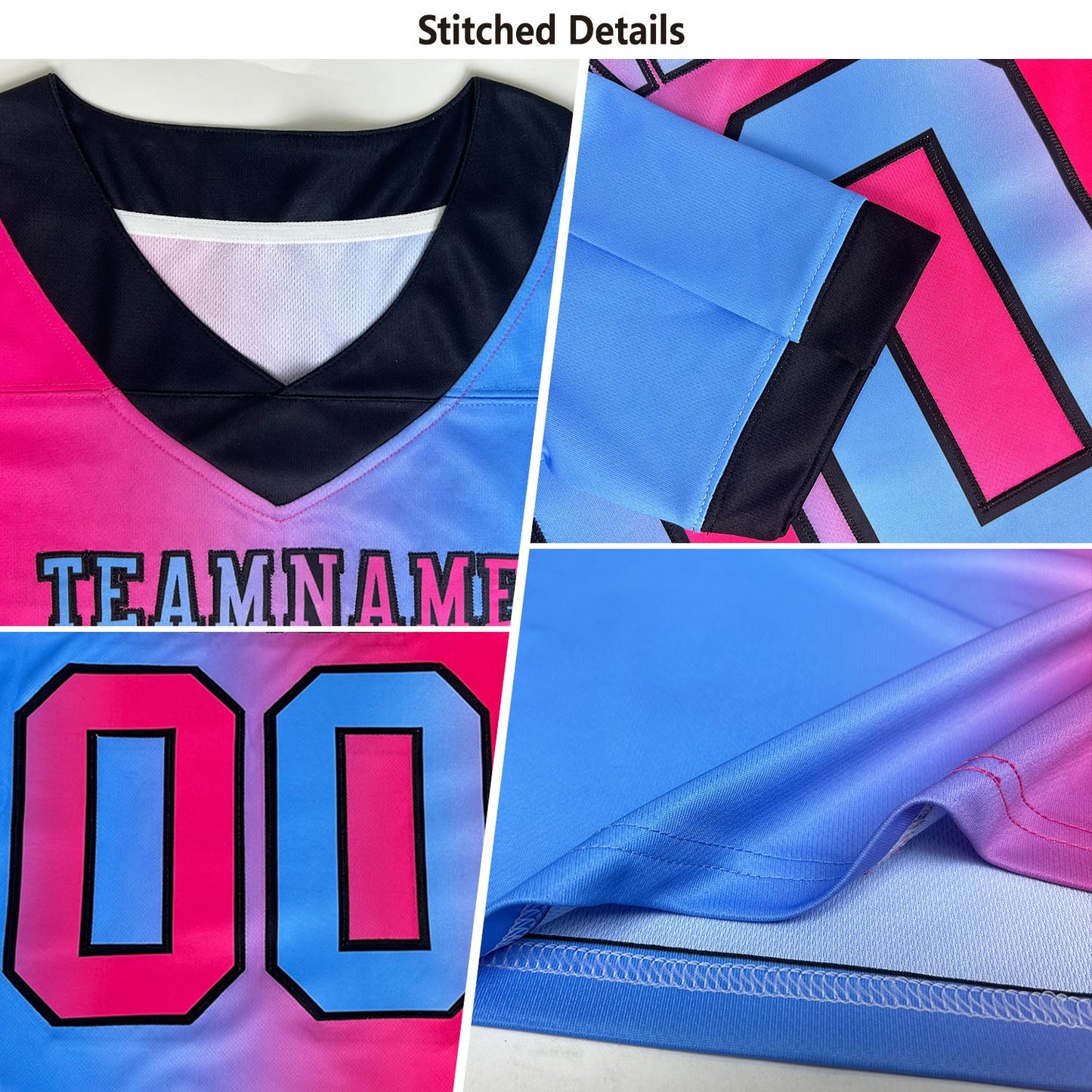 Custom Aqua Neon Pink-Black Authentic Gradient Fashion Scratch Football Jersey view 2