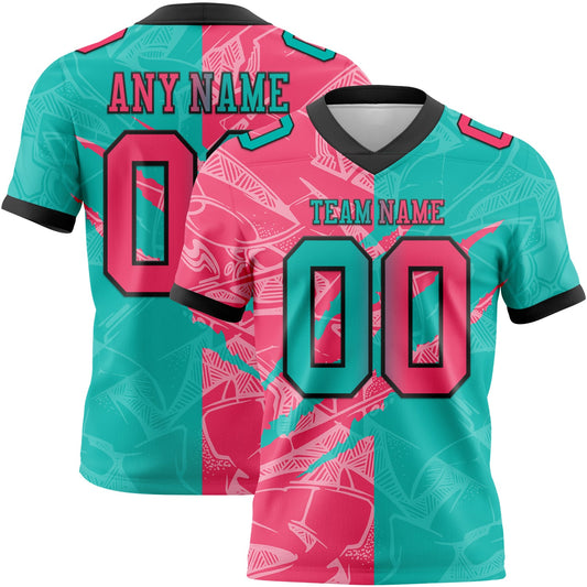 Custom Aqua Neon Pink-Black Authentic Gradient Fashion Scratch Football Jersey - Main View