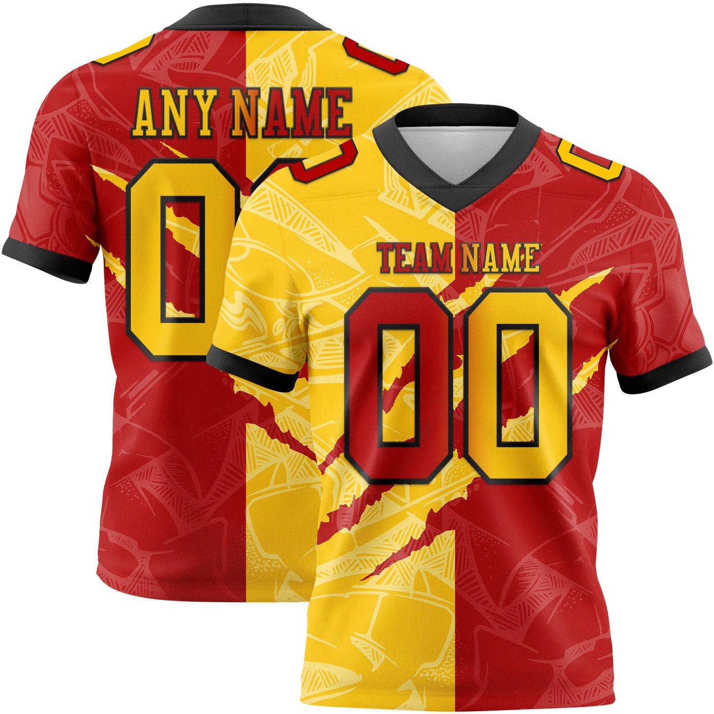 Custom Red Yellow-Black Authentic Gradient Fashion Scratch Football Jersey - Main View