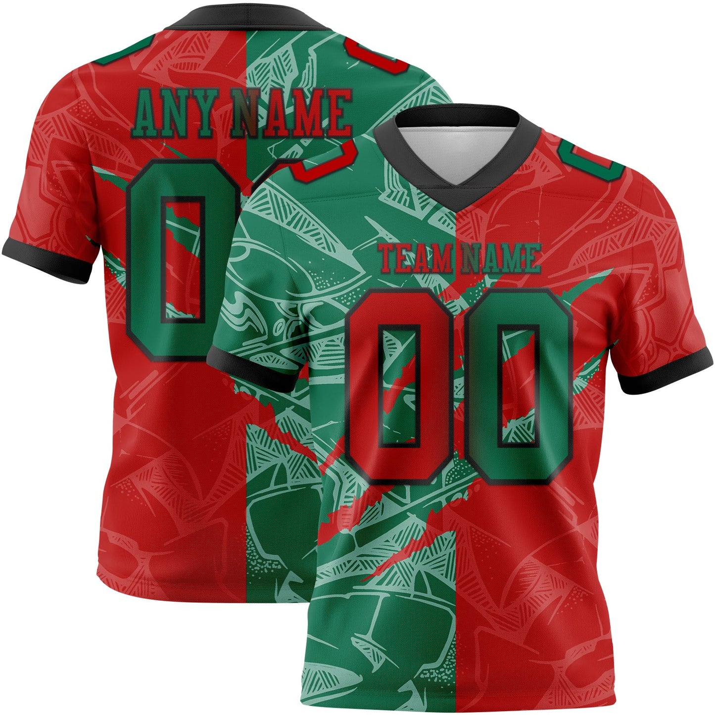 Custom Red Kelly Green-Black Authentic Gradient Fashion Scratch Football Jersey - Main View
