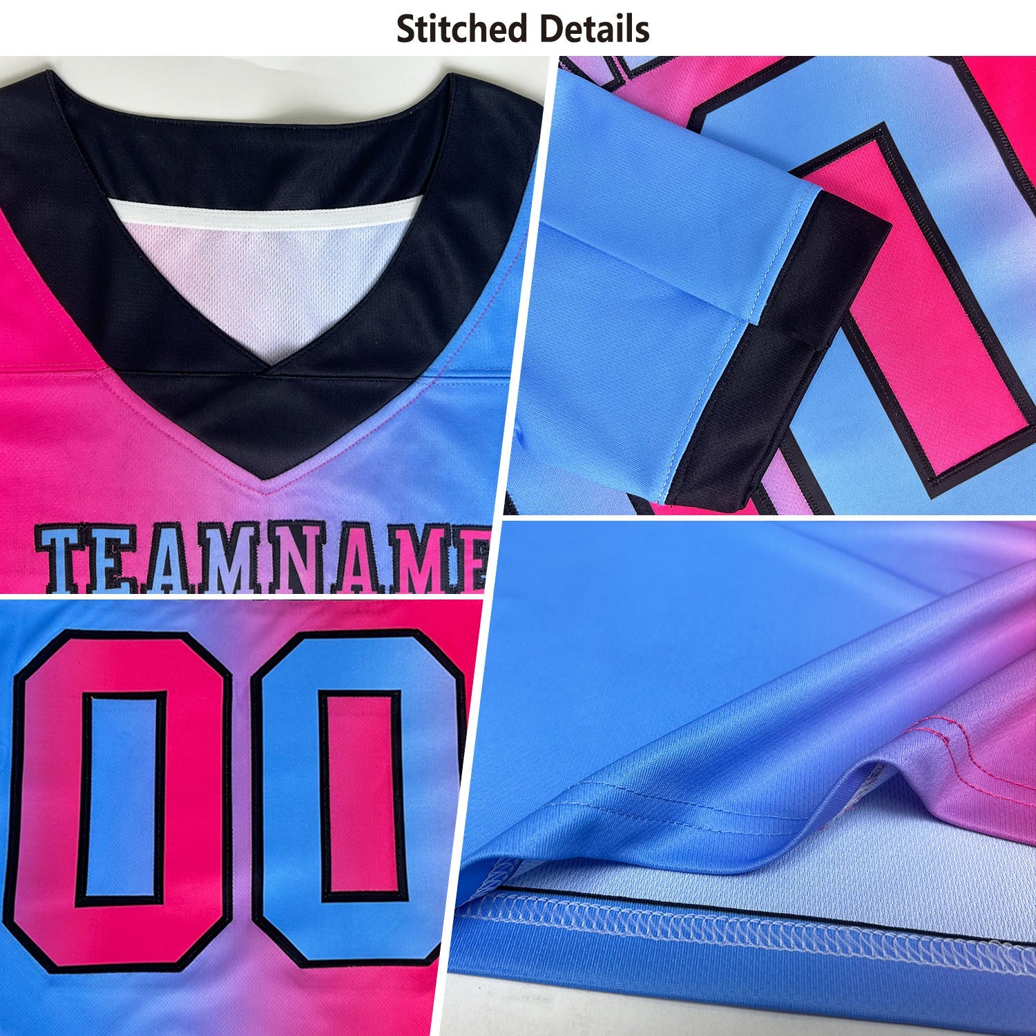 Custom Light Blue Red-Black Authentic Gradient Fashion Scratch Football Jersey view 2