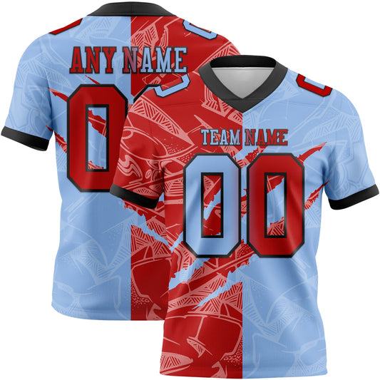 Custom Light Blue Red-Black Authentic Gradient Fashion Scratch Football Jersey - Main View