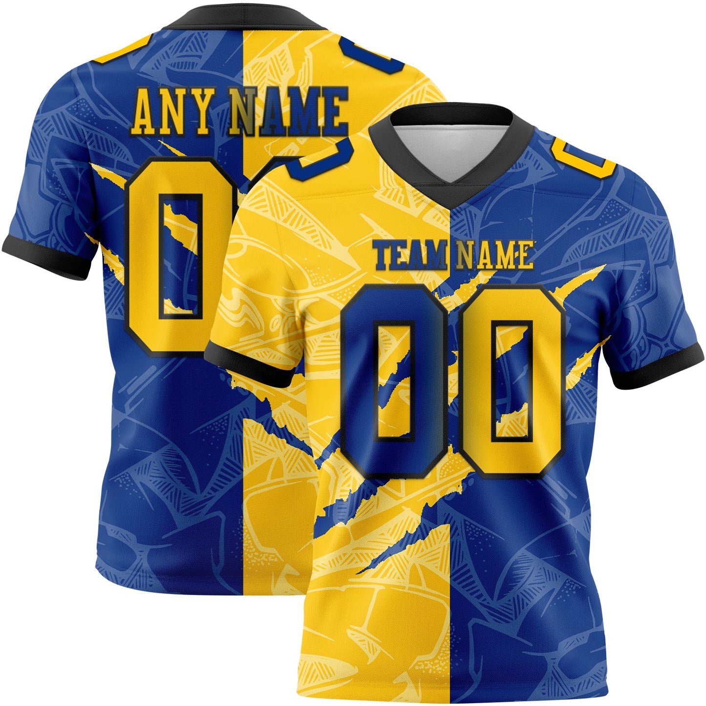 Custom Royal Yellow-Black Authentic Gradient Fashion Scratch Football Jersey - Main View