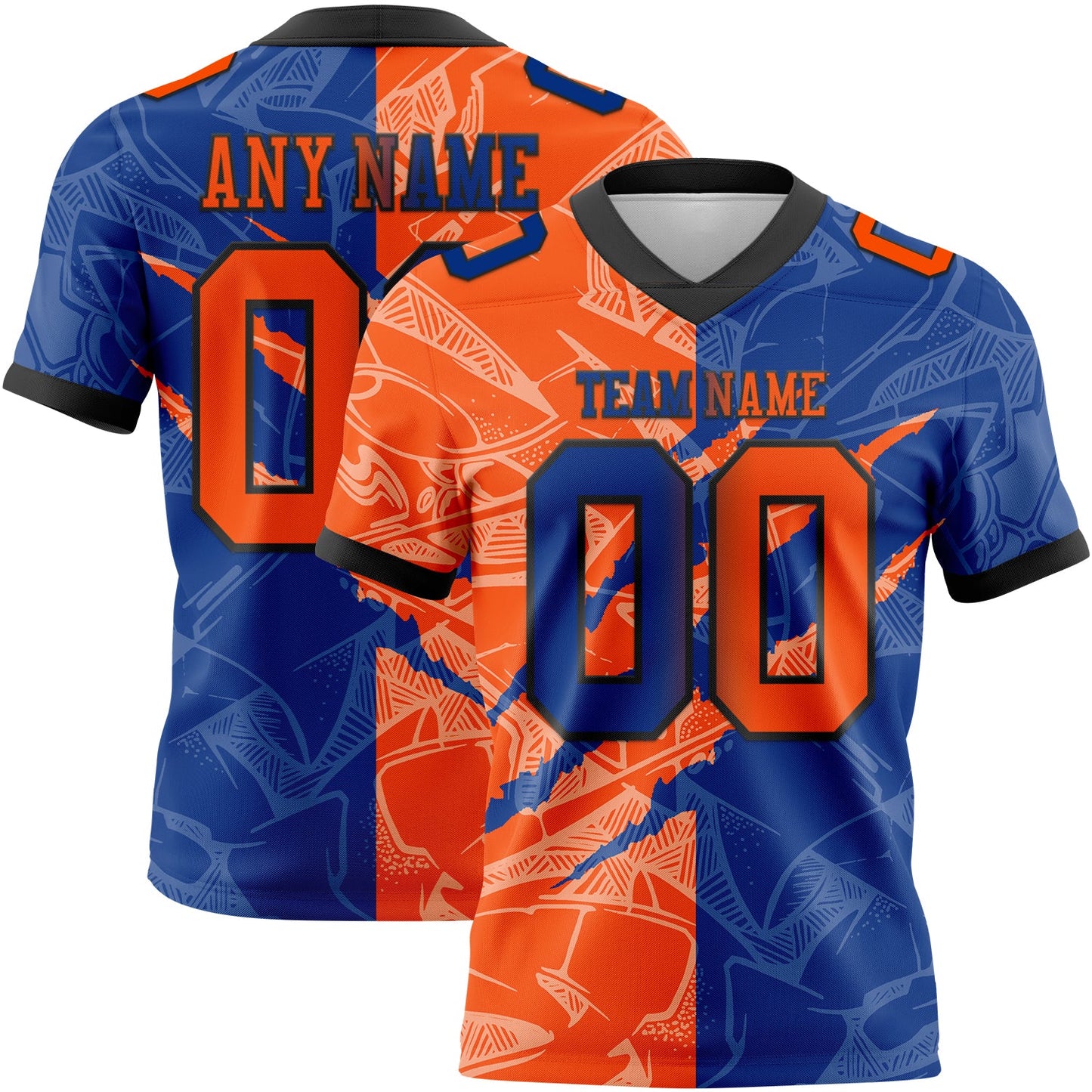 Custom Royal Orange-Black Authentic Gradient Fashion Scratch Football Jersey - Main View