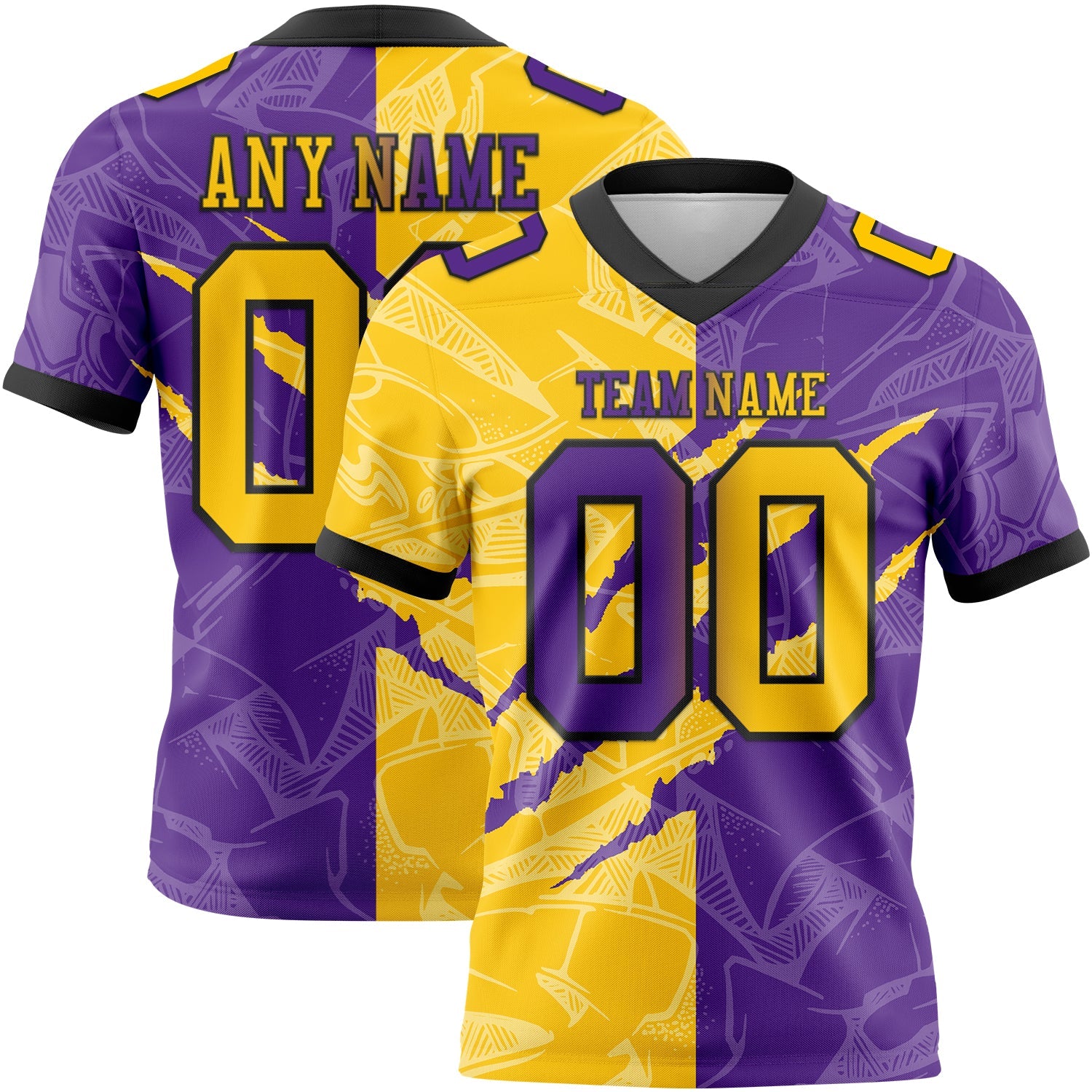 Custom Purple Yellow-Black Authentic Gradient Fashion Scratch Football Jersey - Main View