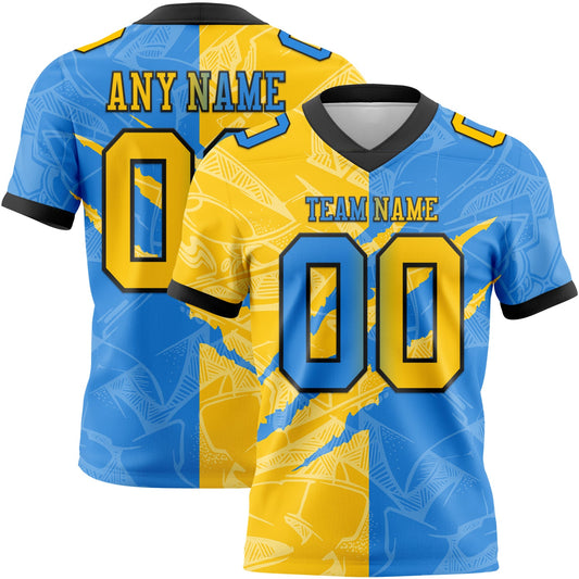 Custom Powder Blue Yellow-Black Authentic Gradient Fashion Scratch Football Jersey - Main View