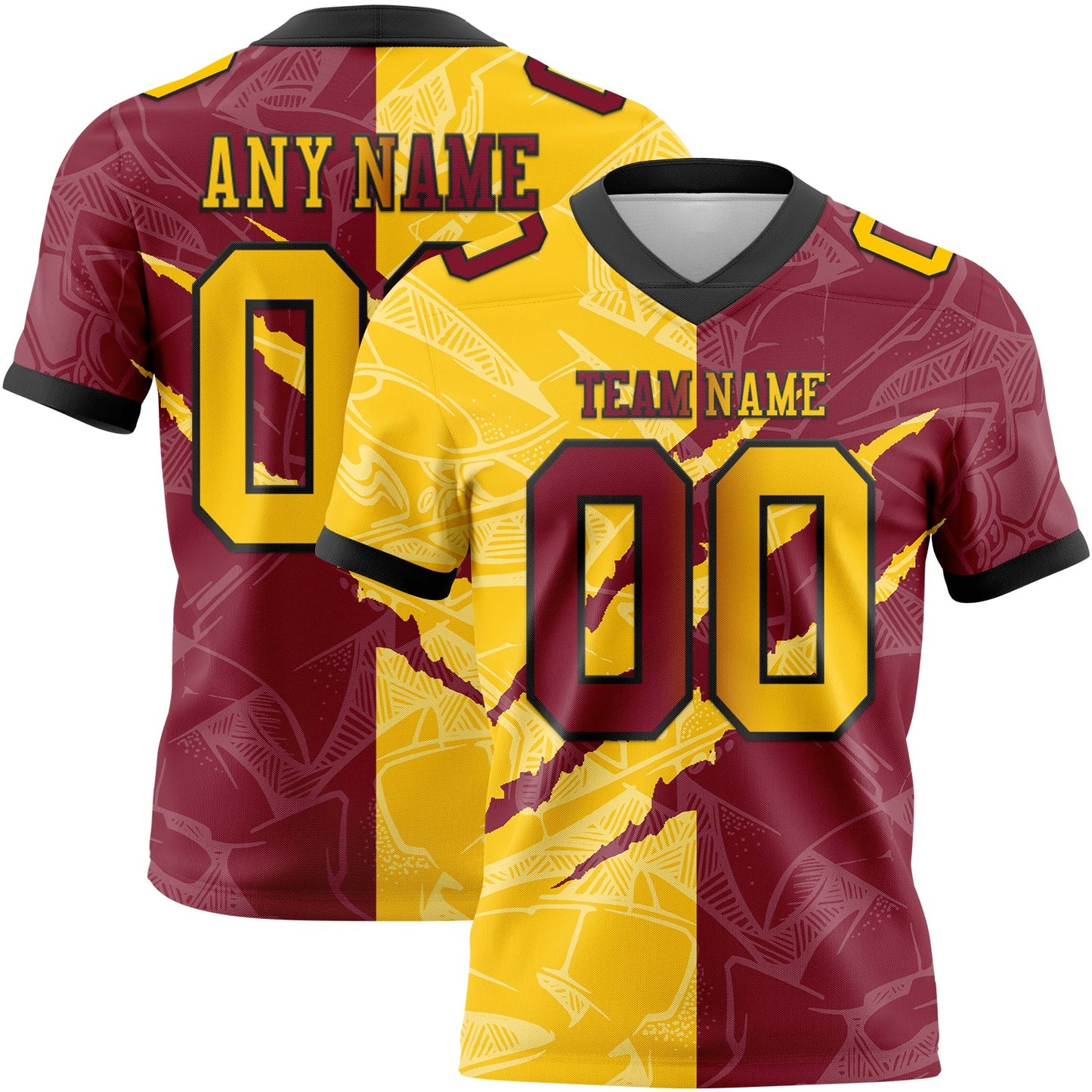 Custom Crimson Yellow-Black Authentic Gradient Fashion Scratch Football Jersey - Main View