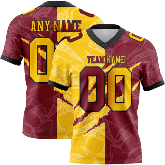 Custom Crimson Yellow-Black Authentic Gradient Fashion Scratch Football Jersey - Main View