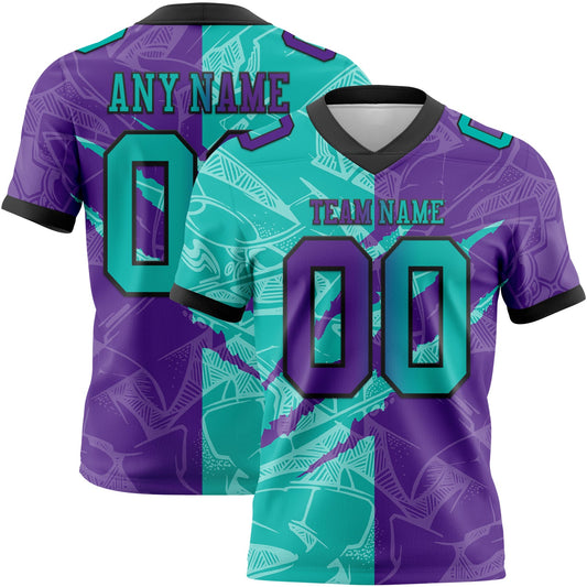 Custom Purple Aqua-Black Authentic Gradient Fashion Scratch Football Jersey - Main View