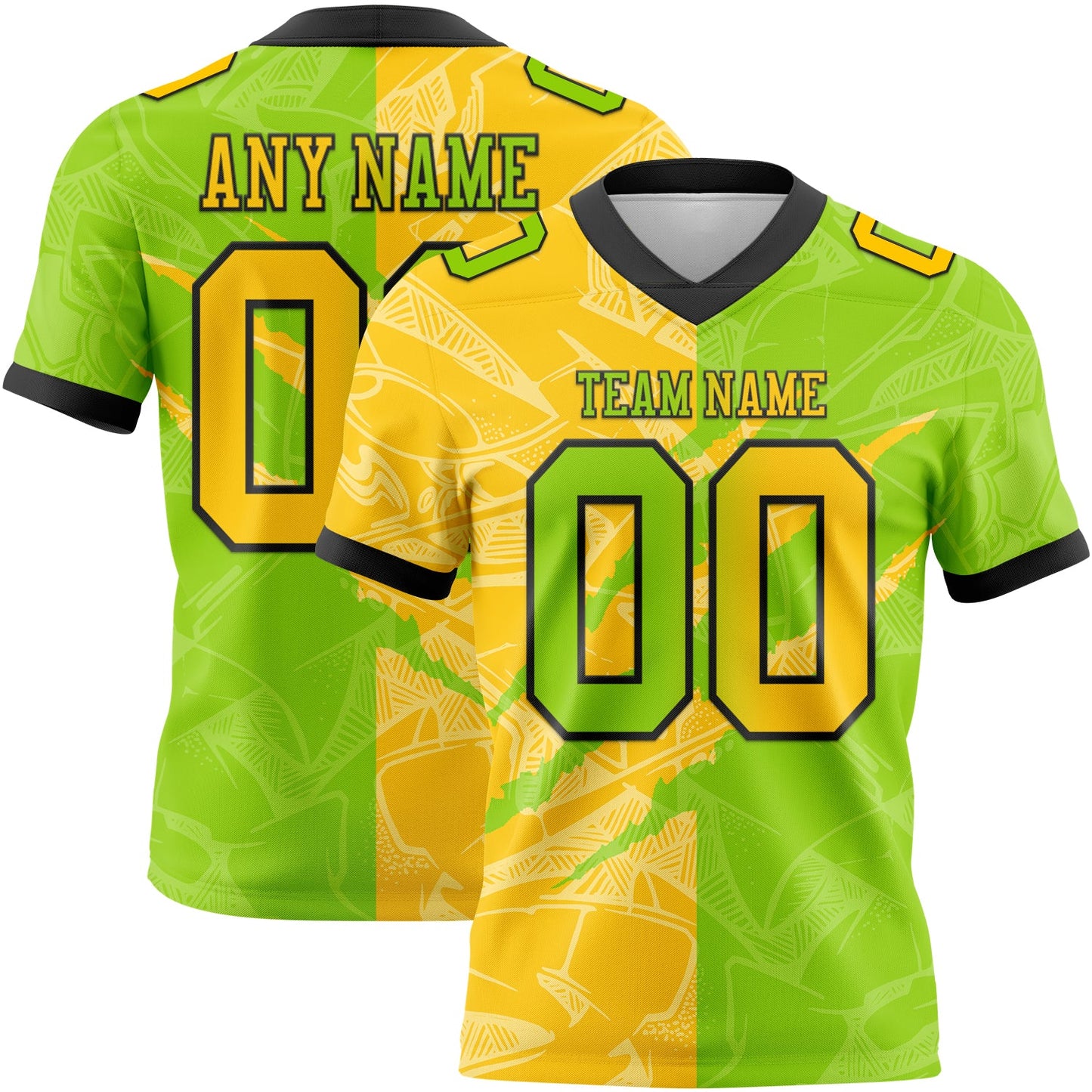 Custom Neon Green Yellow-Black Authentic Gradient Fashion Scratch Football Jersey - Main View