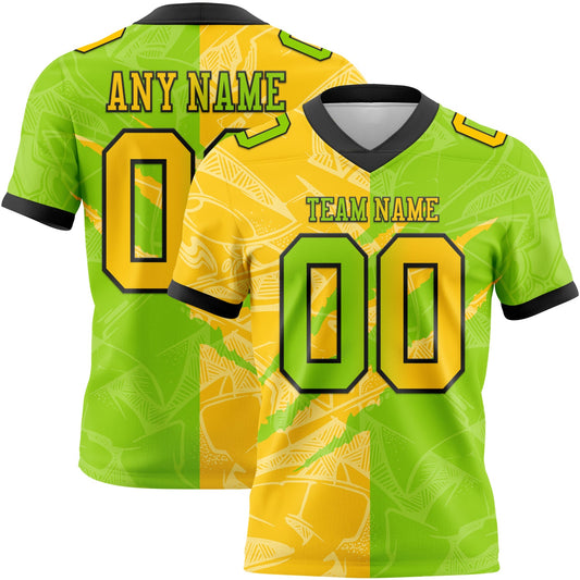 Custom Neon Green Yellow-Black Authentic Gradient Fashion Scratch Football Jersey - Main View