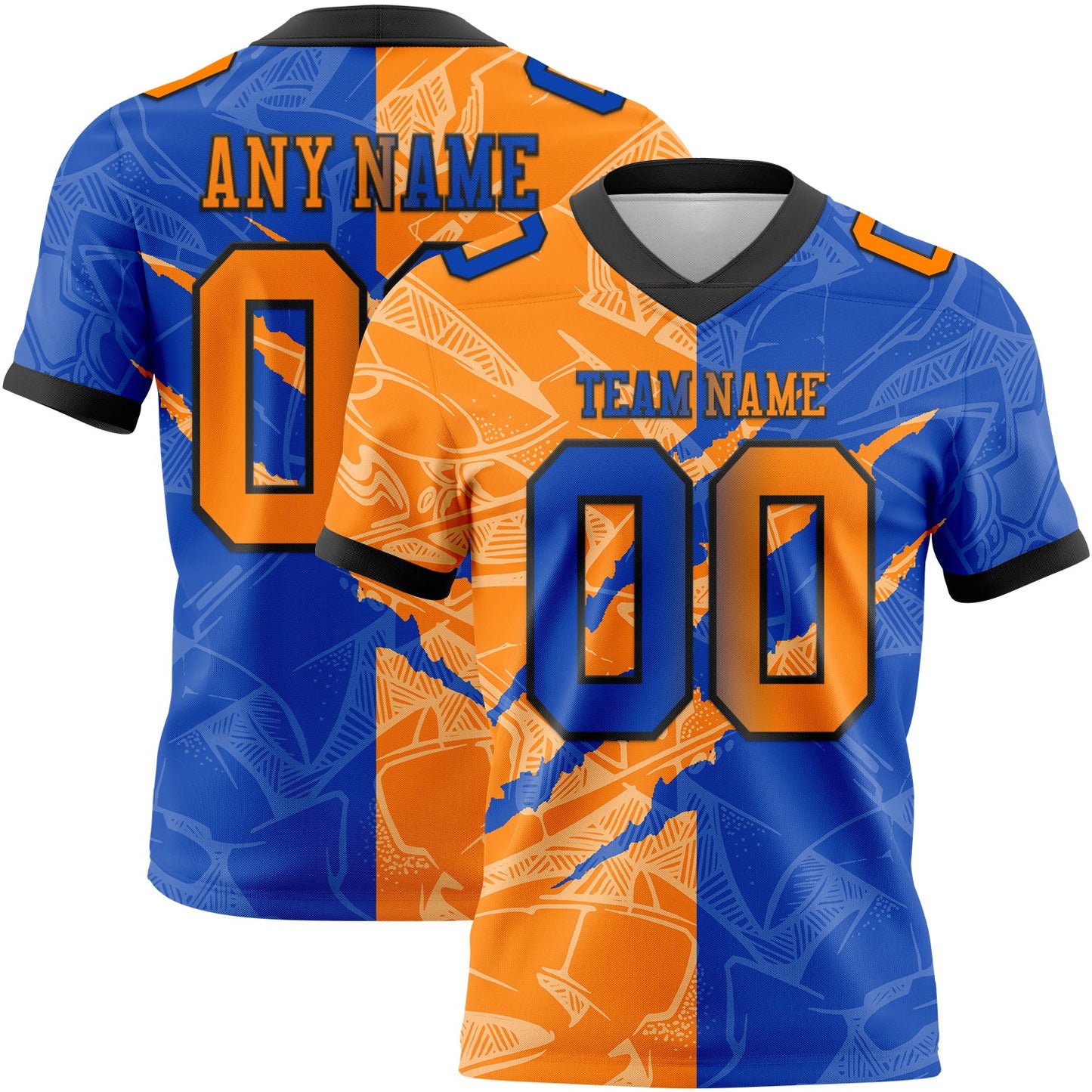 Custom Thunder Blue Bay Orange-Black Authentic Gradient Fashion Scratch Football Jersey - Main View