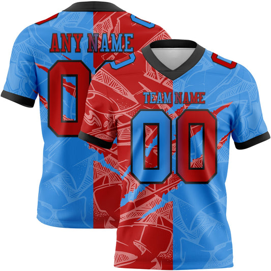 Custom Powder Blue Red-Navy Authentic Gradient Fashion Scratch Football Jersey - Main View