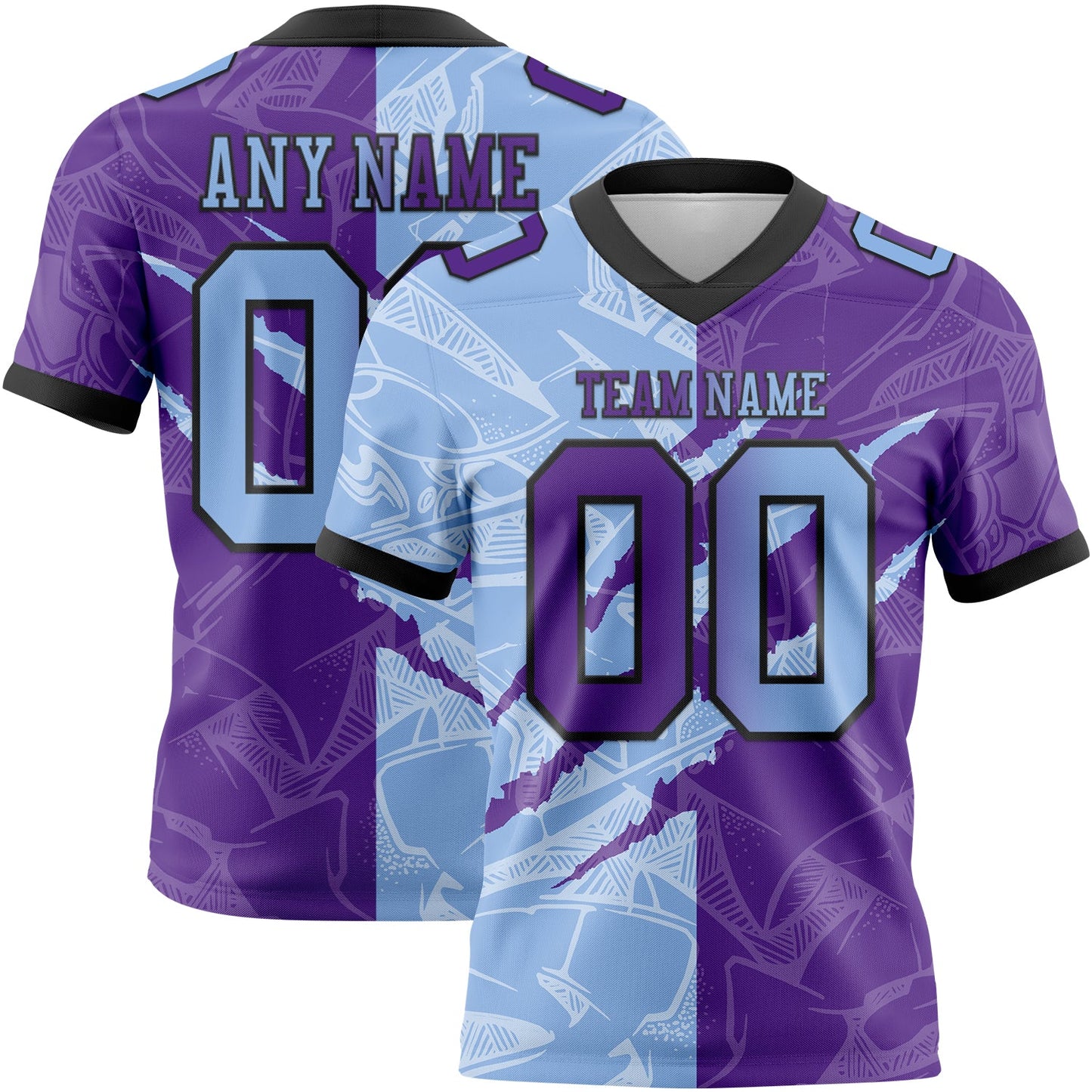 Custom Purple Light Blue-Black Authentic Gradient Fashion Scratch Football Jersey - Main View