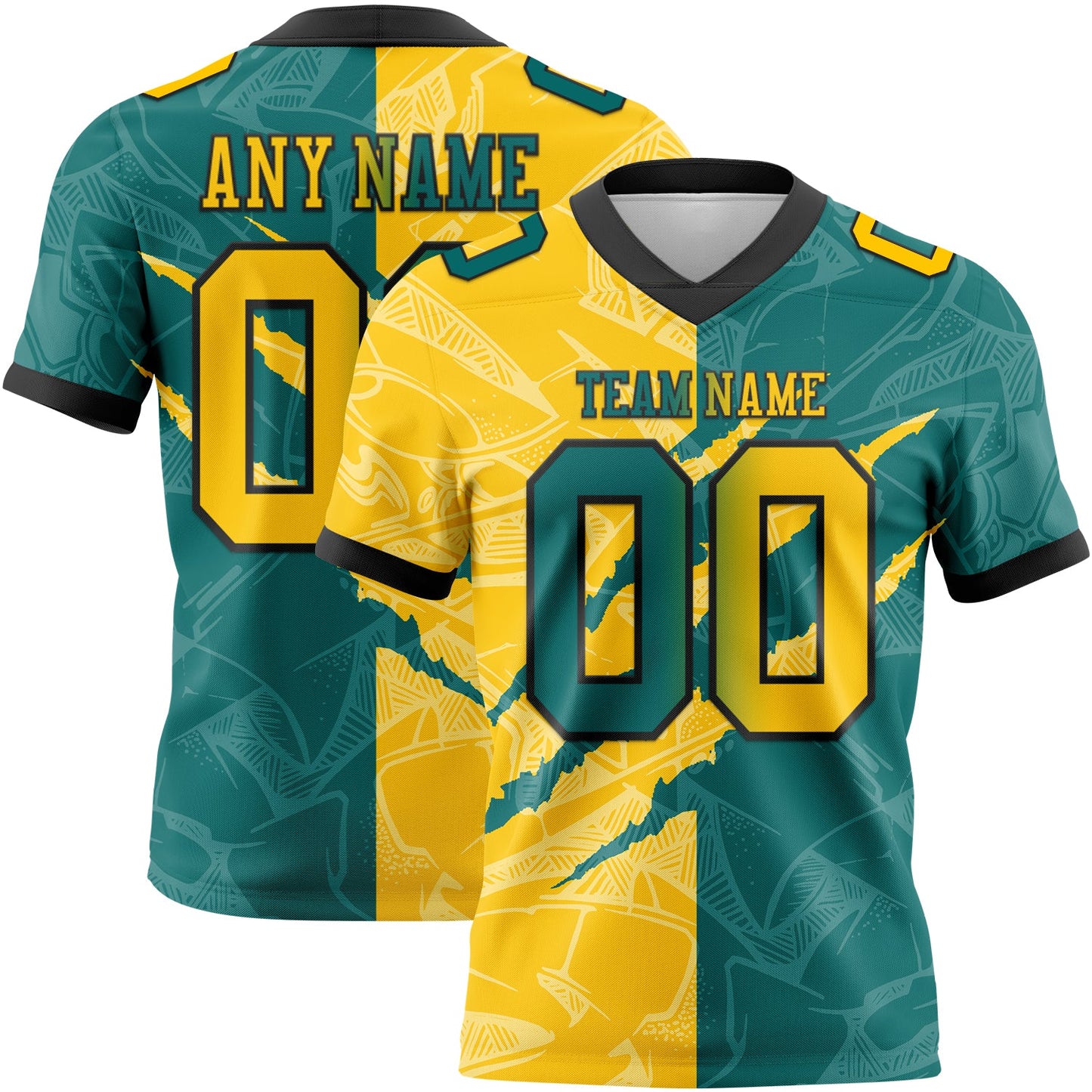 Custom Teal Yellow-Black Authentic Gradient Fashion Scratch Football Jersey - Main View