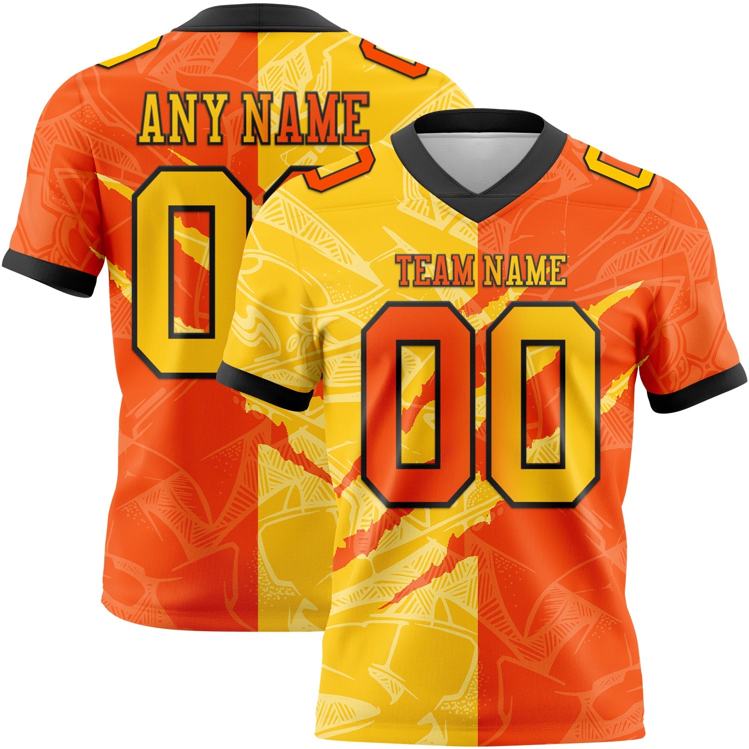 Custom Orange Yellow-Black Authentic Gradient Fashion Scratch Football Jersey - Main View